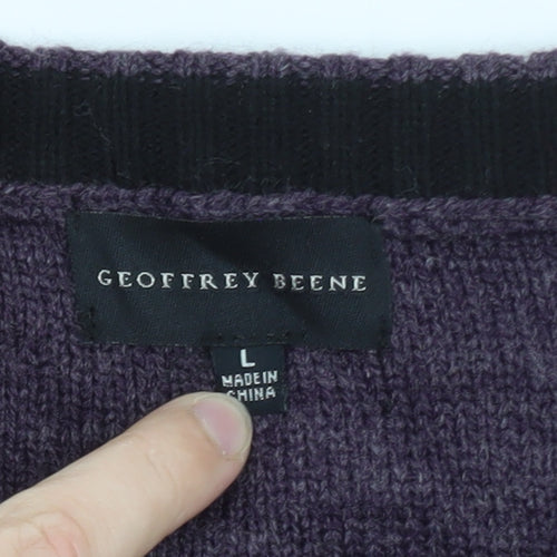 Geoffrey Beene Men's Purple Wool Crew Neck Pullover Jumper L