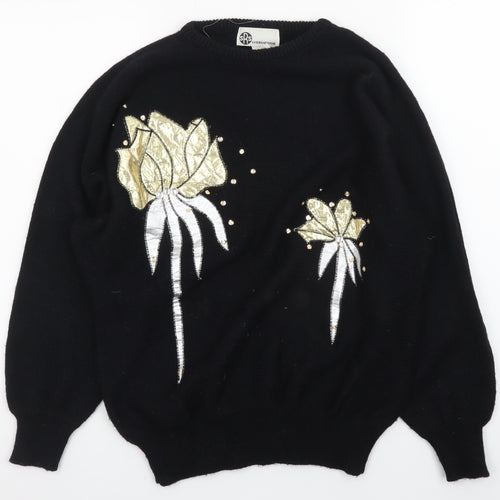 SRS International Women Black Gold Bow Pullover Jumper Size 12