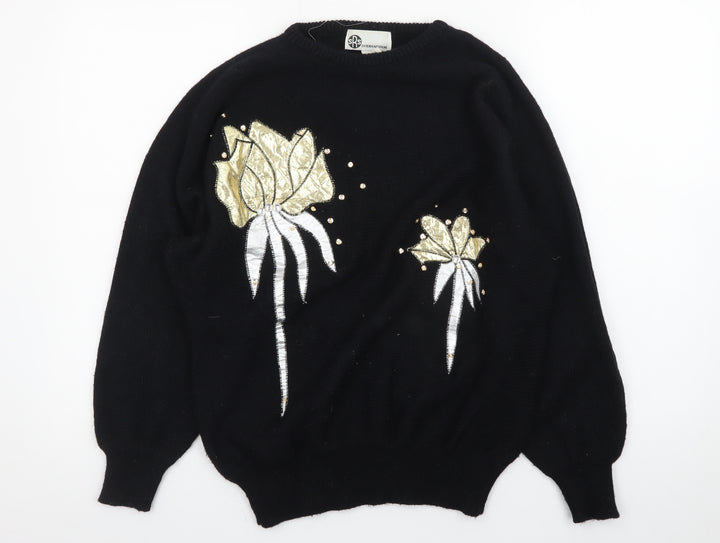 SRS International Women Black Gold Bow Pullover Jumper Size 12