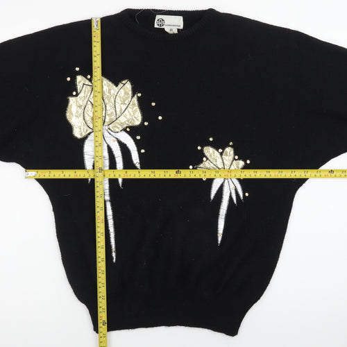SRS International Women Black Gold Bow Pullover Jumper Size 12