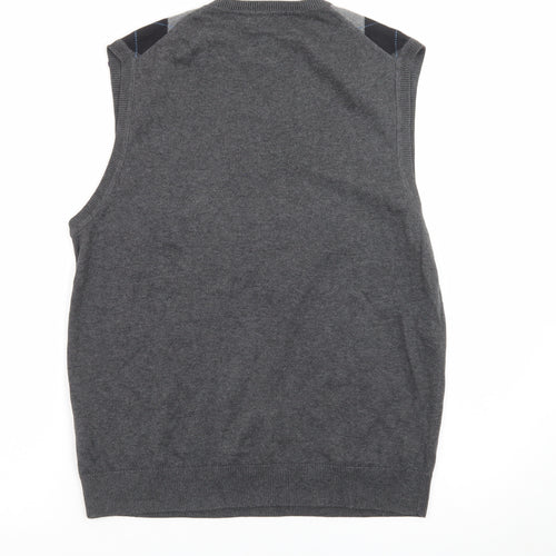 Structure Men's Grey Argyle V-Neck Sleeveless Knit Jumper Vest M