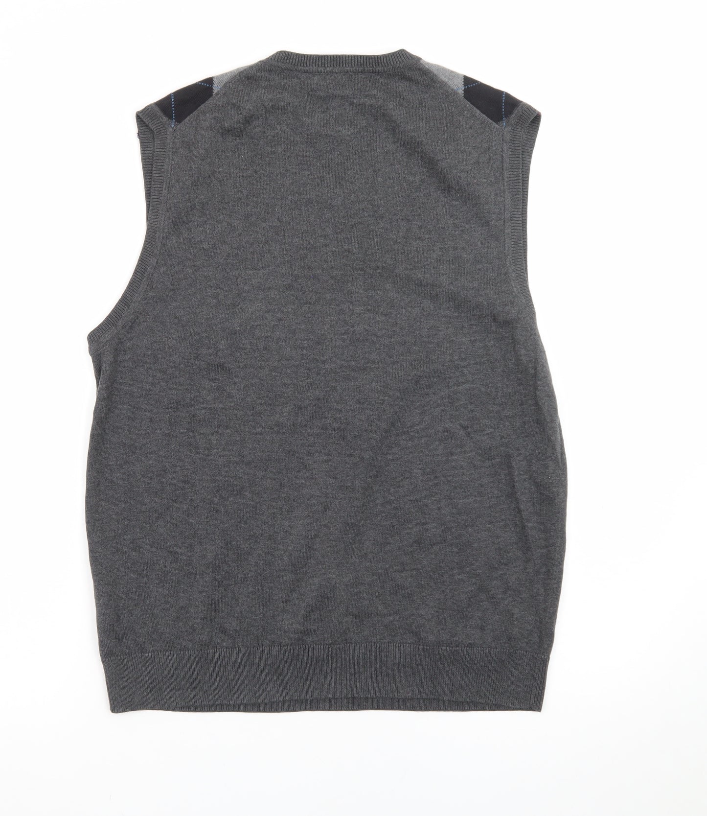 Structure Men's Grey Argyle V-Neck Sleeveless Knit Jumper Vest M