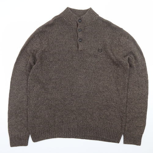 Chaps Men's Brown Cotton Henley Jumper Mock Neck Size L