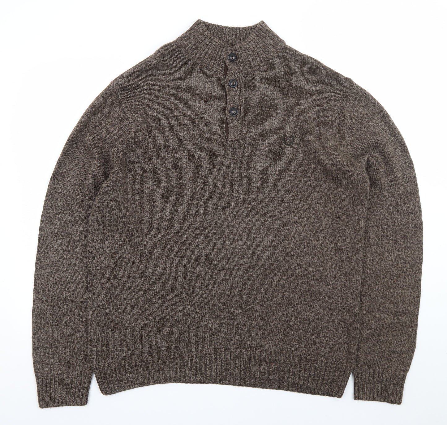 Chaps Men's Brown Cotton Henley Jumper Mock Neck Size L