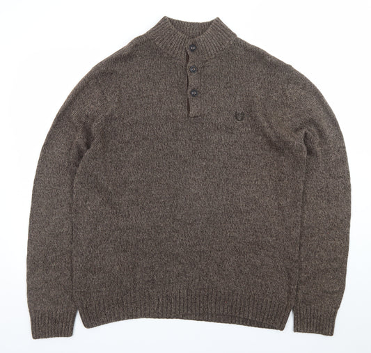 Chaps Men's Brown Cotton Henley Jumper Mock Neck Size L
