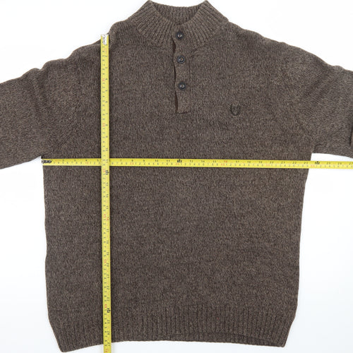 Chaps Men's Brown Cotton Henley Jumper Mock Neck Size L