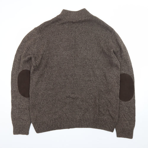 Chaps Men's Brown Cotton Henley Jumper Mock Neck Size L