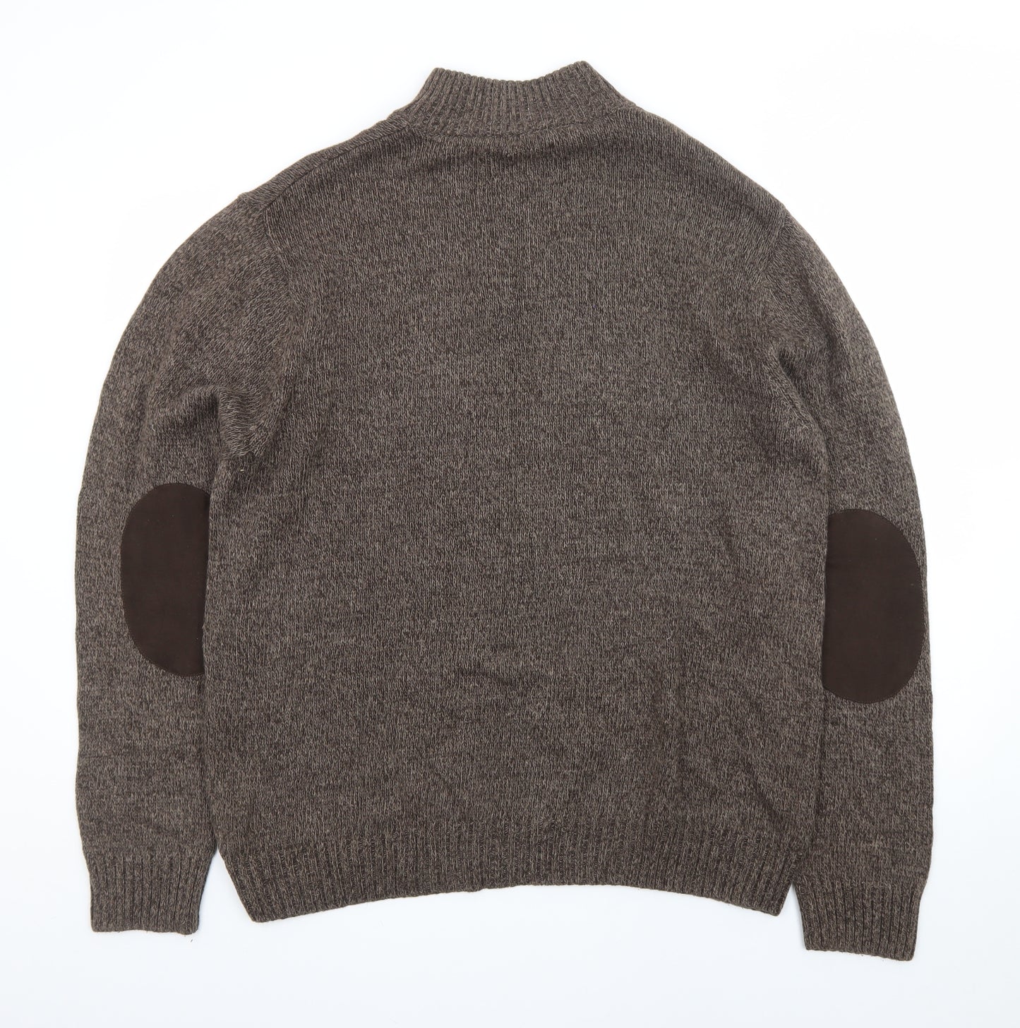 Chaps Men's Brown Cotton Henley Jumper Mock Neck Size L