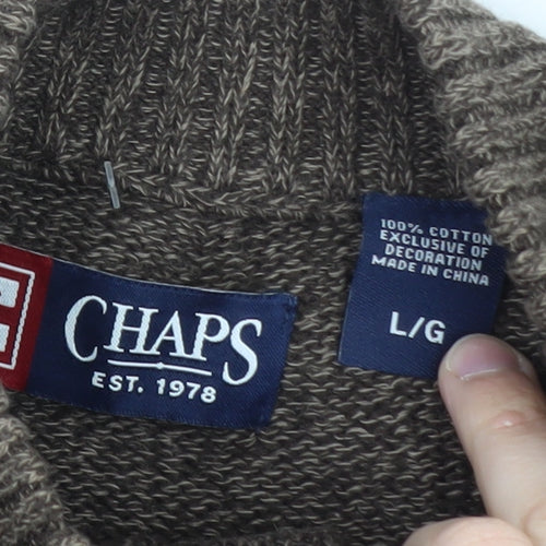 Chaps Men's Brown Cotton Henley Jumper Mock Neck Size L
