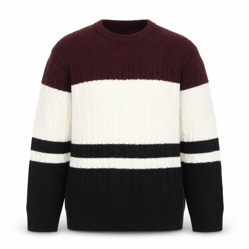 Front view of Confirm Men's Multicoloured Cable-Knit jumper, size L