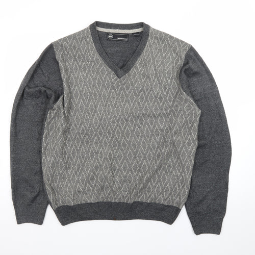 Weatherproof Men's Grey Argyle V-Neck Acrylic Jumper Size L