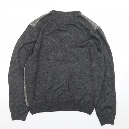 Weatherproof Men's Grey Argyle V-Neck Acrylic Jumper Size L