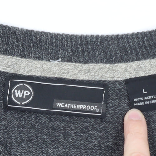 Weatherproof Men's Grey Argyle V-Neck Acrylic Jumper Size L