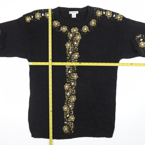 Accessory Lady Women's Black Beaded Knit Shift Dress L Vintage