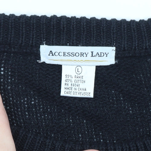 Accessory Lady Women's Black Beaded Knit Shift Dress L Vintage