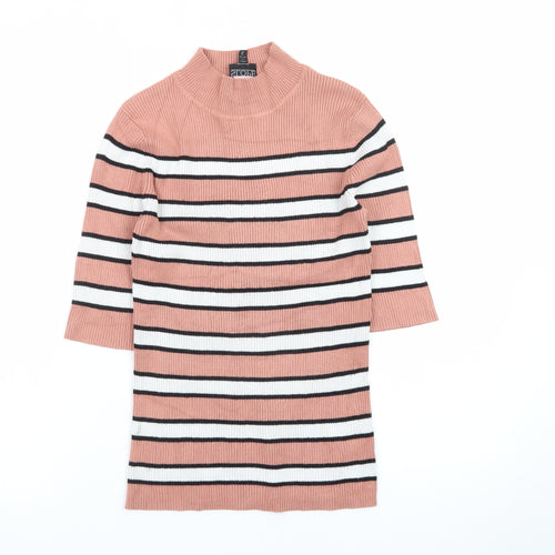 The Slope Women's Pink Striped Mock Neck Knit Top Size L