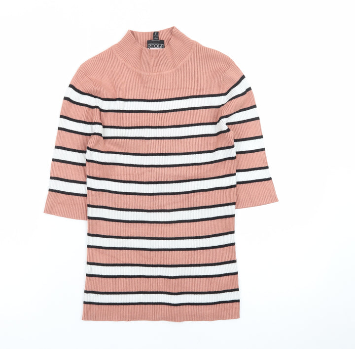 The Slope Women's Pink Striped Mock Neck Knit Top Size L