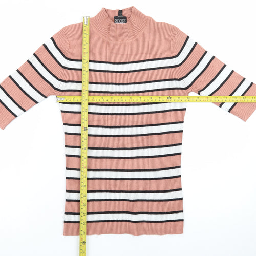 The Slope Women's Pink Striped Mock Neck Knit Top Size L