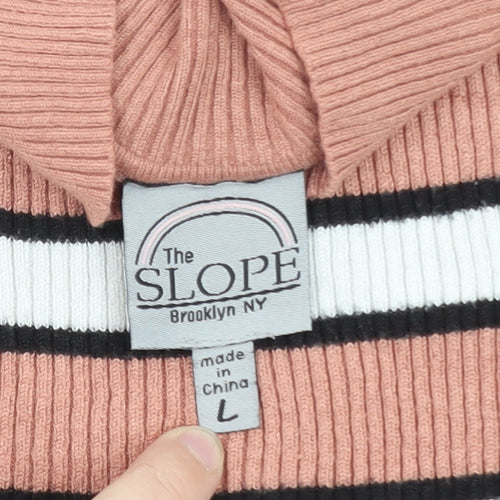 The Slope Women's Pink Striped Mock Neck Knit Top Size L