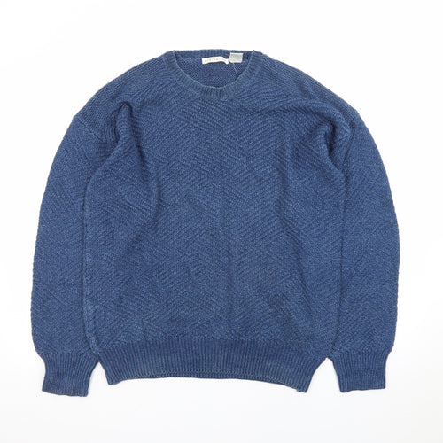 Claiborne Mens Blue Linen Cotton Crew Neck Pullover Jumper L