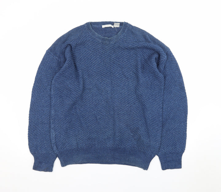 Claiborne Mens Blue Linen Cotton Crew Neck Pullover Jumper L