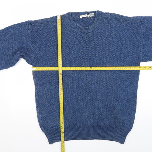 Claiborne Mens Blue Linen Cotton Crew Neck Pullover Jumper L