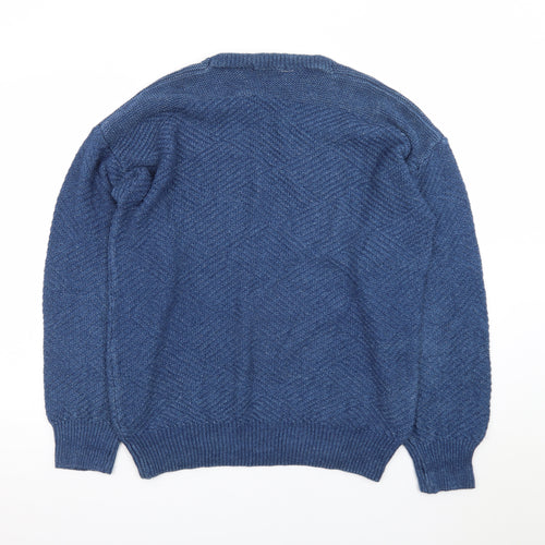 Claiborne Mens Blue Linen Cotton Crew Neck Pullover Jumper L