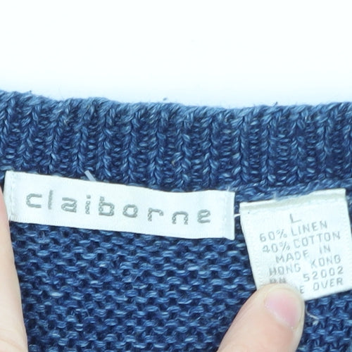 Claiborne Mens Blue Linen Cotton Crew Neck Pullover Jumper L
