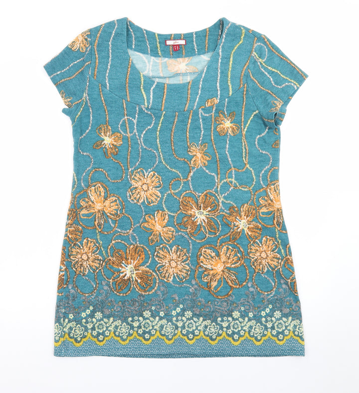 Joe Browns Womens Blue Floral Embroidered Shift Dress Size 14