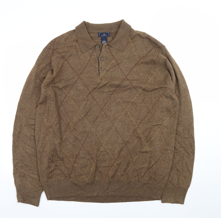 Dockers Mens Brown Argyle Collared Henley Jumper XL