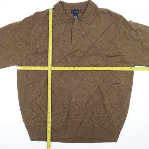 Dockers Mens Brown Argyle Collared Henley Jumper XL