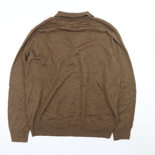 Dockers Mens Brown Argyle Collared Henley Jumper XL