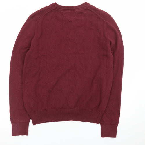 Tommy Hilfiger Men's Red Argyle Crew Neck Cotton Jumper Size S