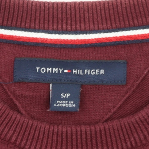Tommy Hilfiger Men's Red Argyle Crew Neck Cotton Jumper Size S