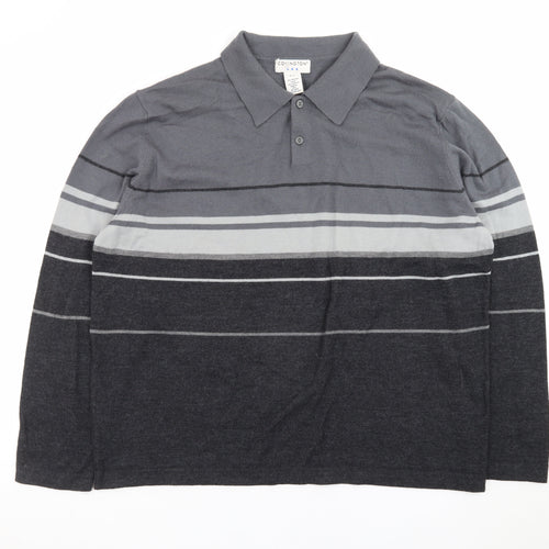 Covington Men Grey Striped Long Sleeve Merino Wool Blend Polo XL