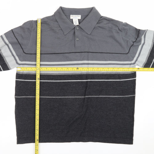 Covington Men Grey Striped Long Sleeve Merino Wool Blend Polo XL