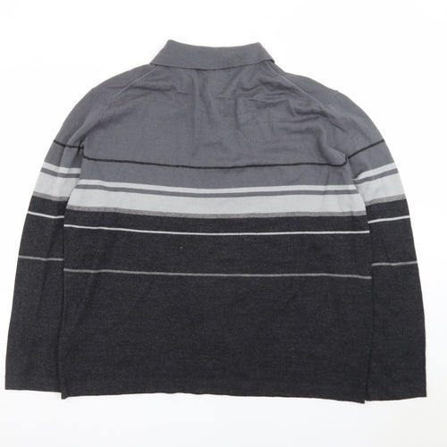 Covington Men Grey Striped Long Sleeve Merino Wool Blend Polo XL
