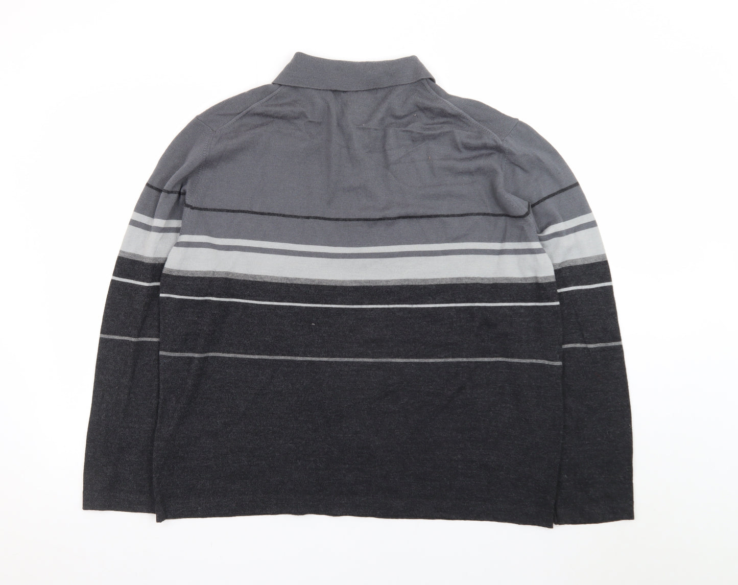 Covington Men Grey Striped Long Sleeve Merino Wool Blend Polo XL