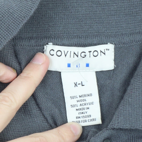 Covington Men Grey Striped Long Sleeve Merino Wool Blend Polo XL