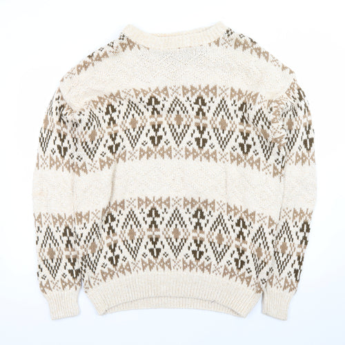 Van Heusen Mens Beige Geometric Knit Cotton Jumper L
