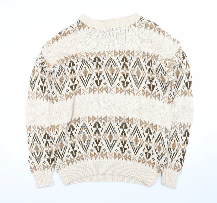 Van Heusen Mens Beige Geometric Knit Cotton Jumper L