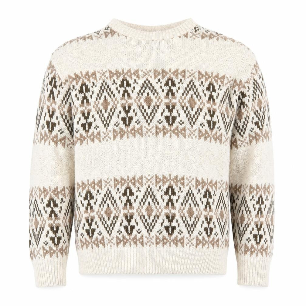 Front view of Van Heusen men’s beige geometric knit cotton jumper l