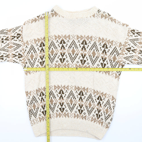 Van Heusen Mens Beige Geometric Knit Cotton Jumper L
