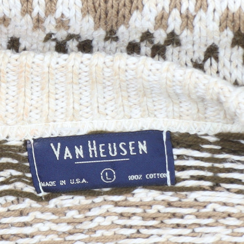 Van Heusen Mens Beige Geometric Knit Cotton Jumper L