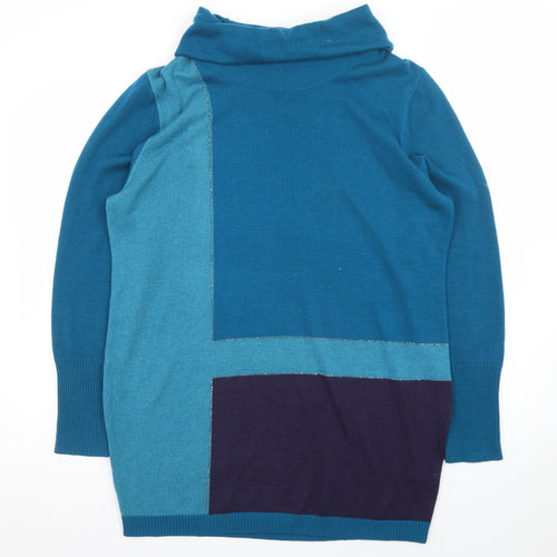 Roman Women’s Blue Colourblock Roll Neck Jumper Dress Size 18