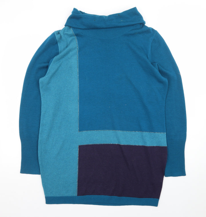 Roman Women’s Blue Colourblock Roll Neck Jumper Dress Size 18