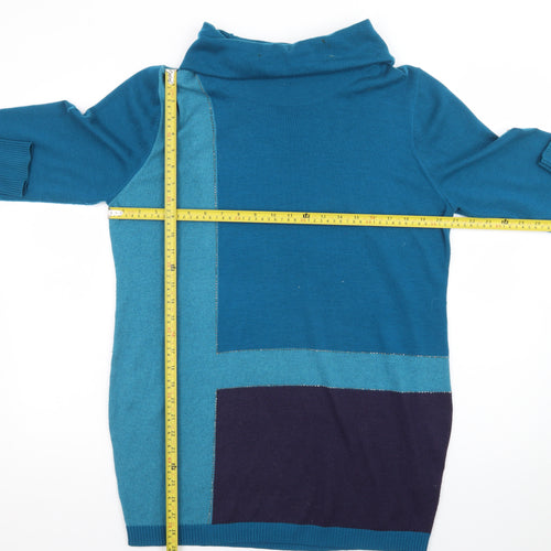 Roman Women’s Blue Colourblock Roll Neck Jumper Dress Size 18