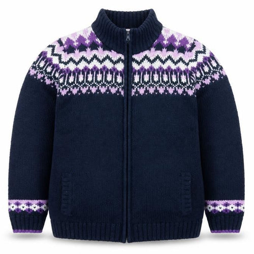 Isle Womens Blue Fair Isle Full Zip Knit Jumper Size L 18-20
