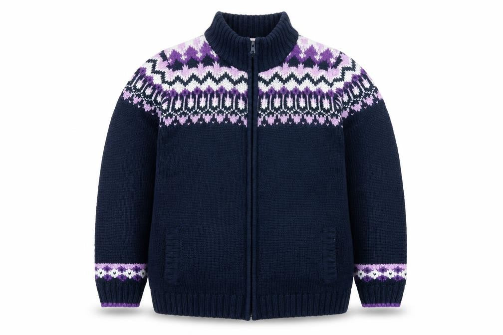 Isle Womens Blue Fair Isle Full Zip Knit Jumper Size L 18-20