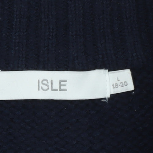 Isle Womens Blue Fair Isle Full Zip Knit Jumper Size L 18-20